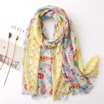 

Luxury Autumn and winter tourism women print silk scarves Fashion Flower seaside Beach sunscreen quality cotton material shawl