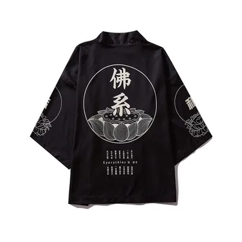 

Summer Men's Shirts Cardigan Streetwear Chinese Style National Print Loose Jacket Yukata Coat Baggy Tops Black Men Clothes