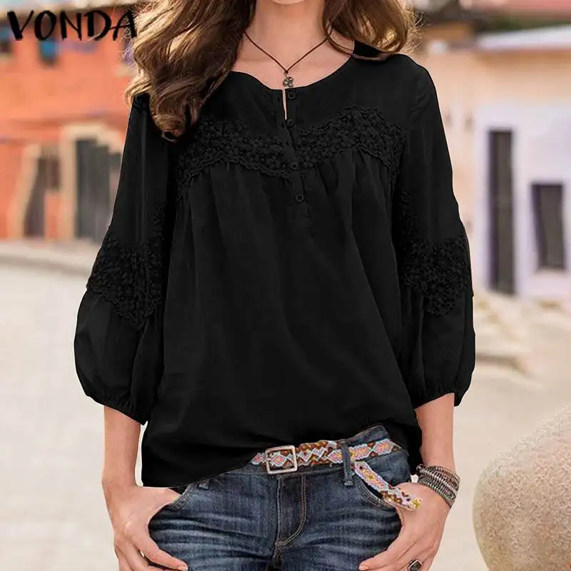 VONDA, винтажные пляжные топы для беременных, богемные повседневные 3/4 рукава, сексуальные белые рубашки, летние топы для вечеринок, одноцветные Блузы