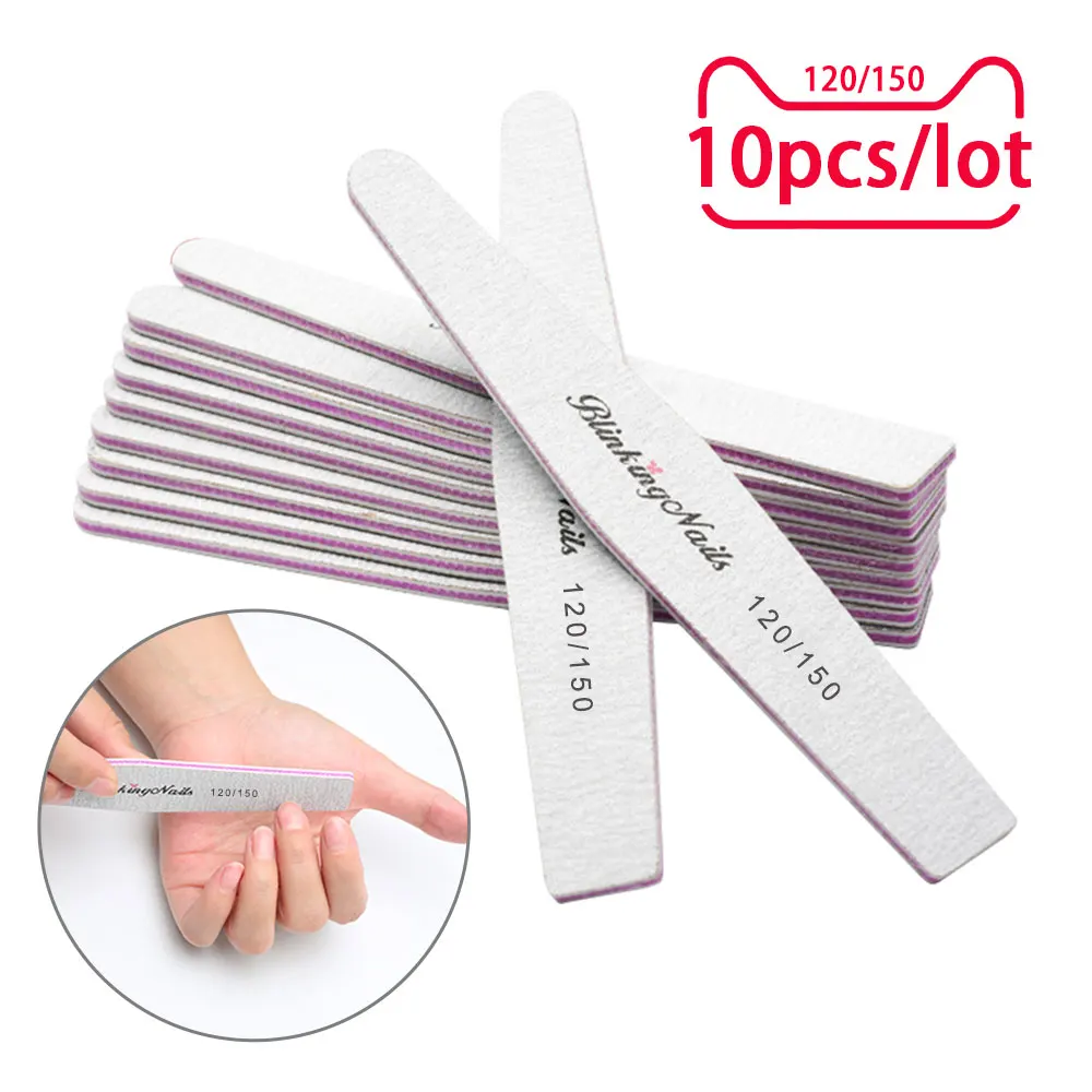 120-150 BlinkingNails профессиональная пилка для ногтей 180/240 10 шт пилка для ногтей 150/150 белые пилки для ногтей 100/180 для педикюра 80/100 шлифовальные пилки - Цвет: 120-150