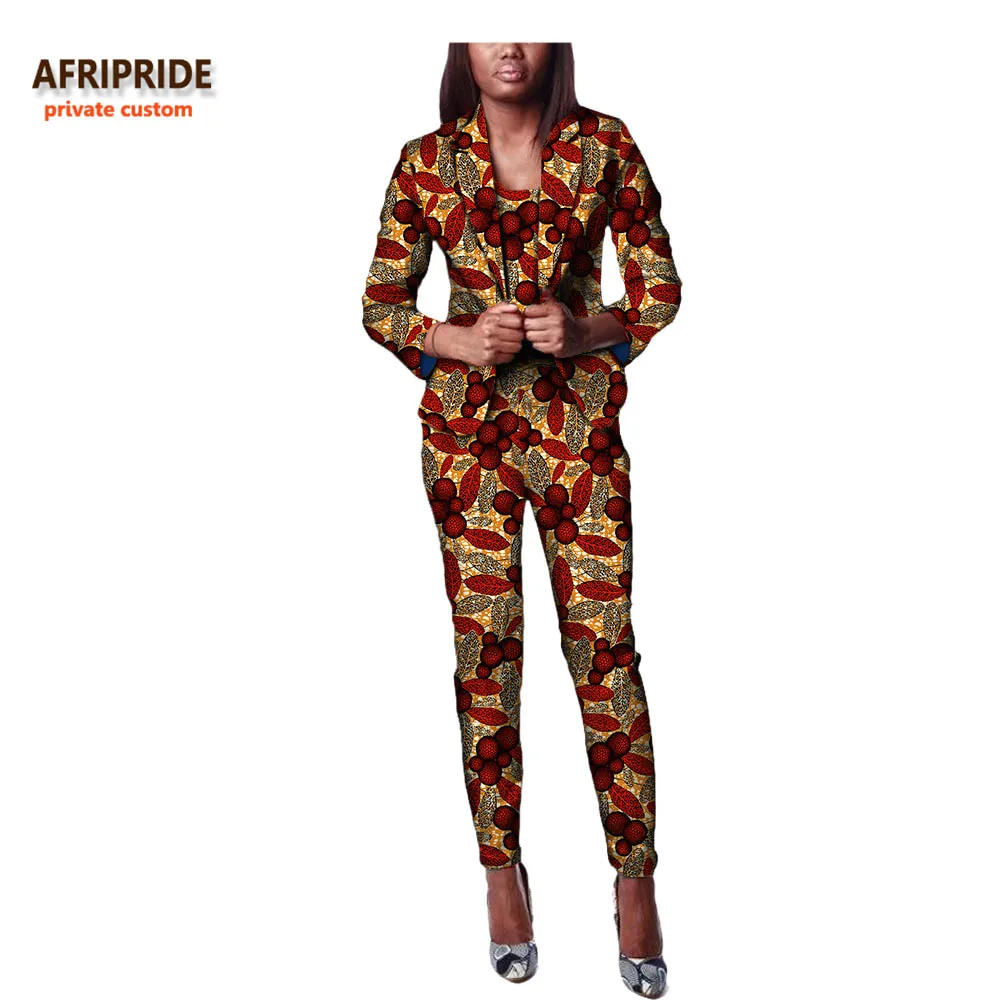 Afripride Африканский костюм из 2 предметов с юбкой для женщин короткий топ с пышными рукавами+ юбка длиной до щиколотки женский хлопковый костюм A722666 - Цвет: 542J