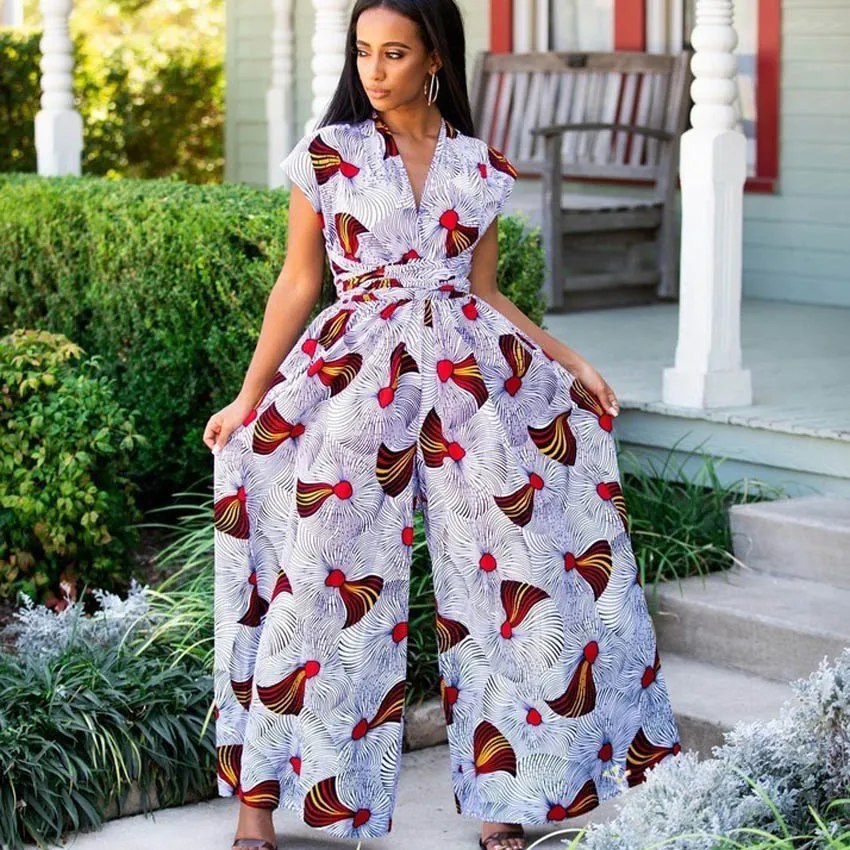 Plus Size Elastic Jumpsuit for African Women Dashiki Ankara Print Multi