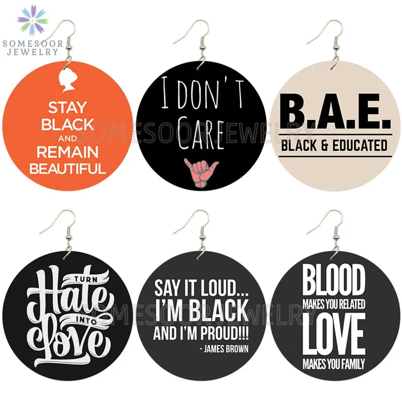 SOMESOOR Stay Black Blood Love африканские деревянные висячие серьги с гордостью поговорки