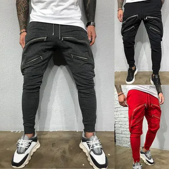 

Men's Fashion Casual Zip Pocket Elastic Waist Loose Long Pants Trousers streetwear men sport pants брюки мужские штаны