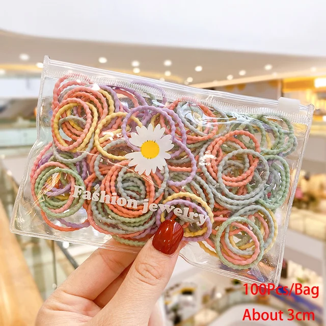 50/100/200 Pcs/Bag Children Cute Candy Cartoon Solid Elastic Hair Bands Girls Lovely Srunchies Rubber Bands Kid Hair Accessories Mix-13-100 Pcs