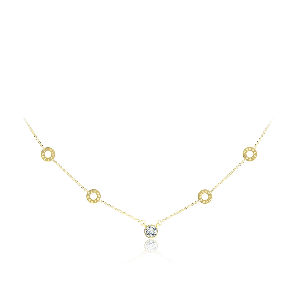 BOBOTUU Trendy Titanium Steel 5Pcs Circles Cubic Zirconia Choker Necklaces CZ Crystal Lovely Pendant Necklace For Women BN17013 - Окраска металла: Gold