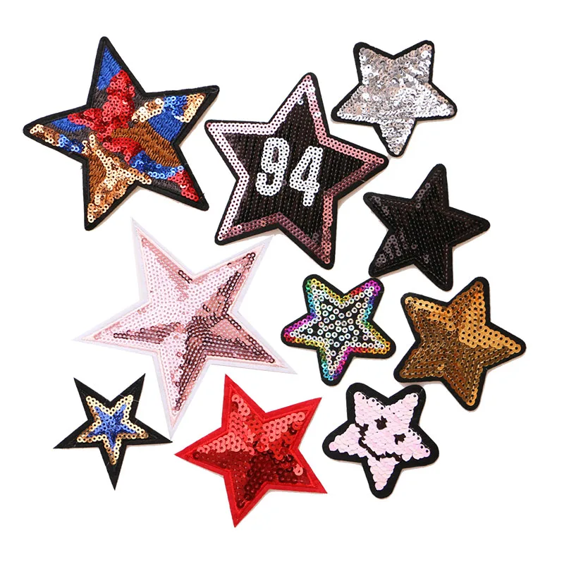 

2 Pcs Sequined colorful stars icon Embroidered Iron on Patches for Clothing DIY Stripes Clothes Patchwork Stickers Custom Badges