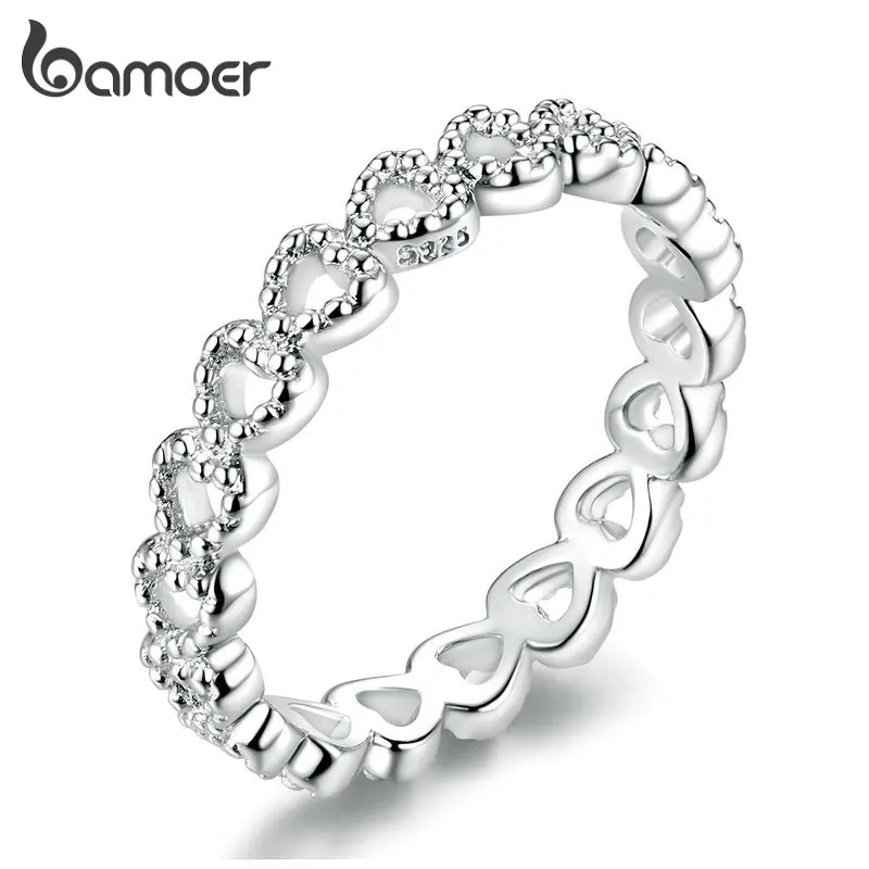 Bamoer, Трендовое классическое серебряное кольцо, минималистичное, простое, любовь, навсегда, сердце, кольцо, женское, хорошее ювелирное изделие, дизайн GO7223