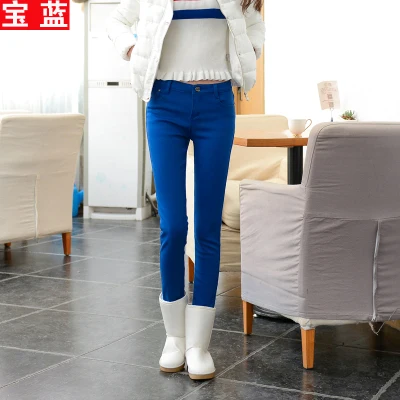 Candy Colors Thick Winter Pants Female Korean Fashion Pencil Pant Women White Skinny Slim Pants 2021 Office Lady Warm Leggings jeans women Jeans