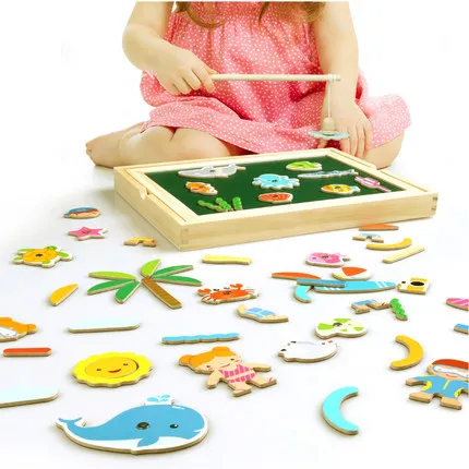 

South Korea goryeobaby CHILDREN'S Drawing Board Magnetic Joypin Beach Oceans Fishing Jigsaw Puzzle Baby Building Blocks Toy