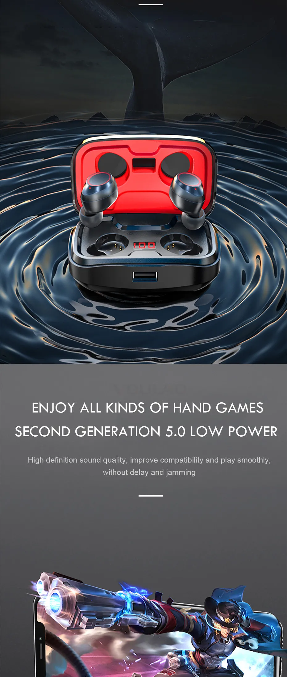 Bluetooth 5.0 Earphones IPX7 Waterproof Wireless Bluetooth Headphones Touch Control Sport Stereo Earbuds Headset With microphone