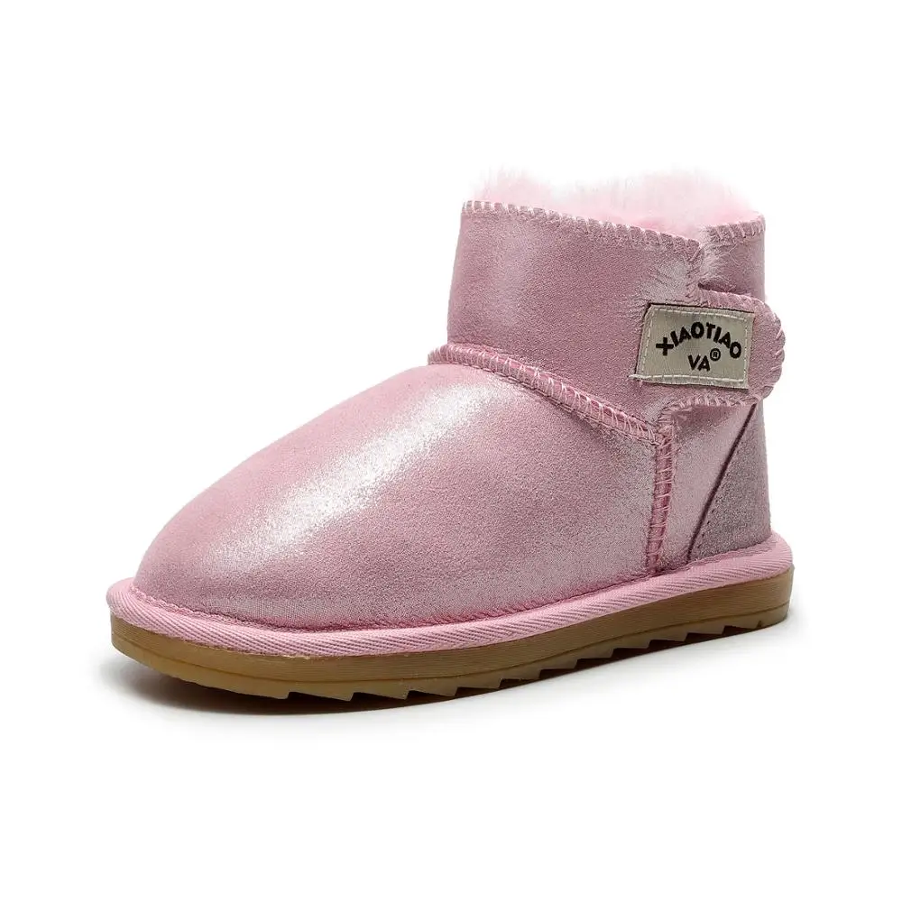 pink new Детские ботинки из натуральной кожи; зимние ботинки из австралийской овчины; Детские Ботинки martin; милые детские ботинки на резиновой подошве с леопардовым принтом - Цвет: pink new