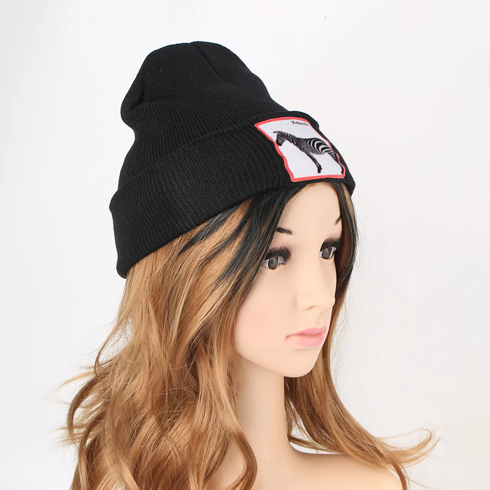 Wo мужская шапка s, короткая зимняя шапка, мужская вязаная шапка Skullies, с манжетами, без полей, Зебра, тонкая, теплая, хеджирующая шапка, детские черные шапочки, шапки