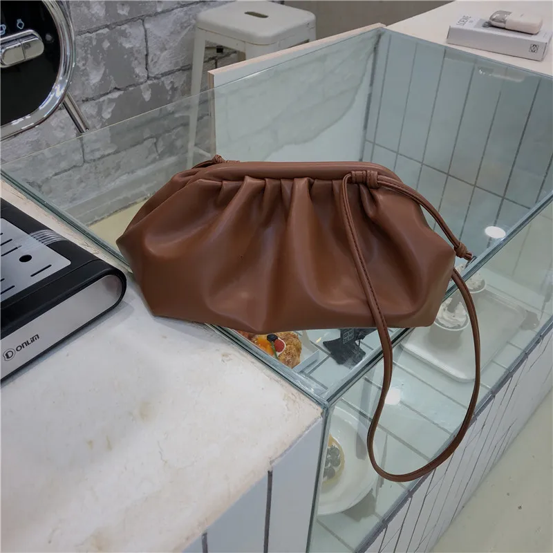 Soft Cloud PU Leather Women Handbag New Dumpling Crossbody Bag Shell Light Weight Shoulder Messenger Bag Folds Clutch Bag