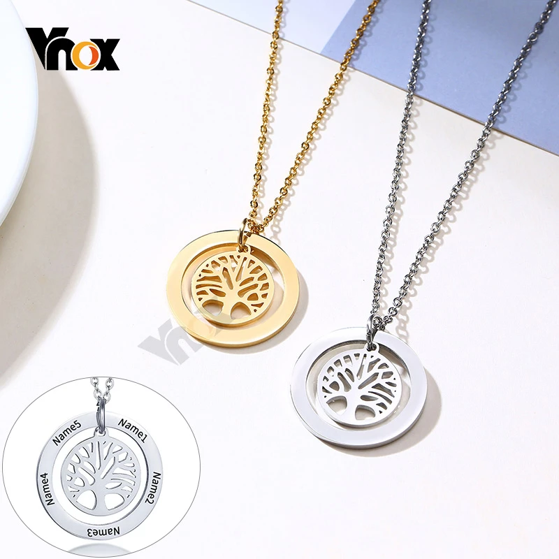 Vnox Custom Family Names Vintage Life of Tree Necklaces for Women Men 1-5 Names Personalize