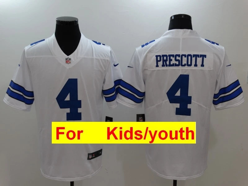 Слоновая кость Youth Dallas#4 дак Прескотт игра Цвет пик футбольные майки - Цвет: Слоновая кость