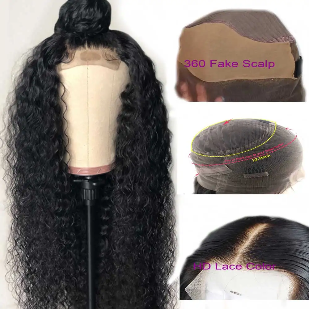 Кудрявые 360 поддельные волосы на голову синтетический фронтальный парик человеческих волос предварительно сорвал бразильский Remy Невидимый парик шнурка для черных женщин Atina