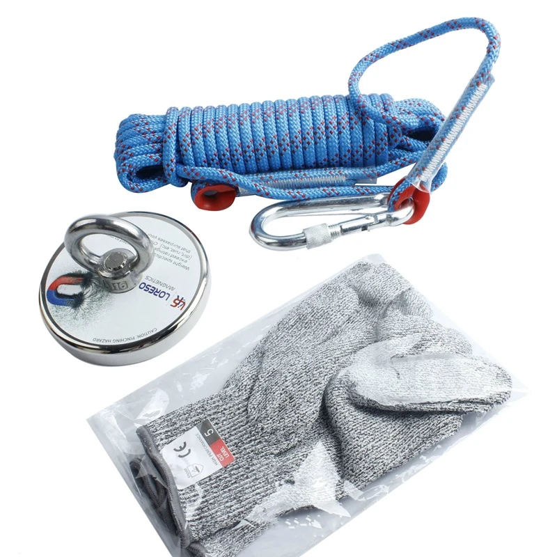 

300Kg Powerful Deep Sea Salvage Magnet M16 75Mm Ring Suction Cup Magnet Nac75-304+ Cut Resistant Gloves + Salvage Rope for Magne