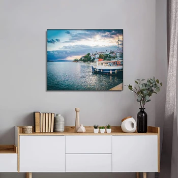 

Laeacco Waterfront View Posters and Prints Modern Home Decoration Seascape Wall Art Decorative Picture for Living Room Decor