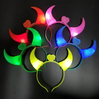 

Hotsale Halloween Party Bar Cosplay Props Supplies Mask Luminous Horn Flashing LED Headband Masks