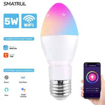 

SMATRUL Tuya RGB Color WiFi Smart Candle Bulb Led Llight Hue 5W E27 APP Voice timing Remote Control With Alexa Google home