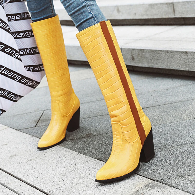 

AIWEIYi Knee High Boots Women High Heels Round Toe Party Shoes Female Fashion Shoes Ladies Winter Snow Boots Martin Boots