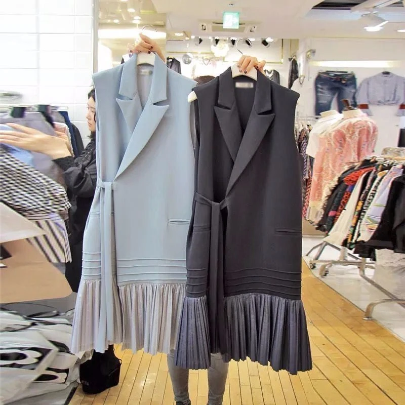 

Korean Style Sleeveless Women Vests 2019 Autumn New Temperament Lace Vest Female Ruffled Solid Color Wild Fashion Women Clothes