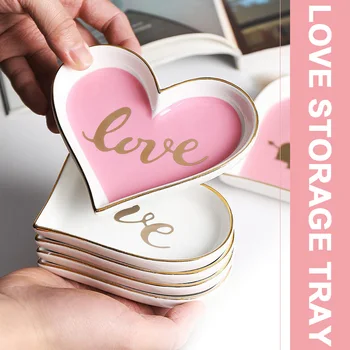 

Ceramic Tray Jewelry Plate Creative Heart Shape Holders Wedding Dessert Dinner Plate Sweet Dish Kitchen Tool Restaurant