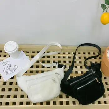 

Women Fashion Soft Plush Large Capacity Waist Bag Fanny Chest Belt Pack Solid Color Double Layer Crossbody Shoulder Bag