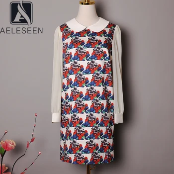 

AELESEEN Runway Fashion Women Dress 2020 Spring Autumn Summer Dress Long Sleeve Flower Print Peter