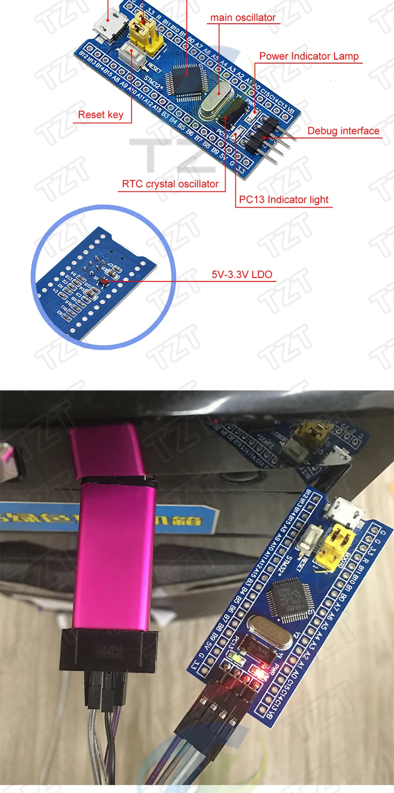 TZT STM32F103C8T6 CH32F103C8T6 ARM STM32 Minimales System-Entwicklungsboard STM32F401 STM32F411 + ST-LINK V2 Download-Programmierer – Detail 12