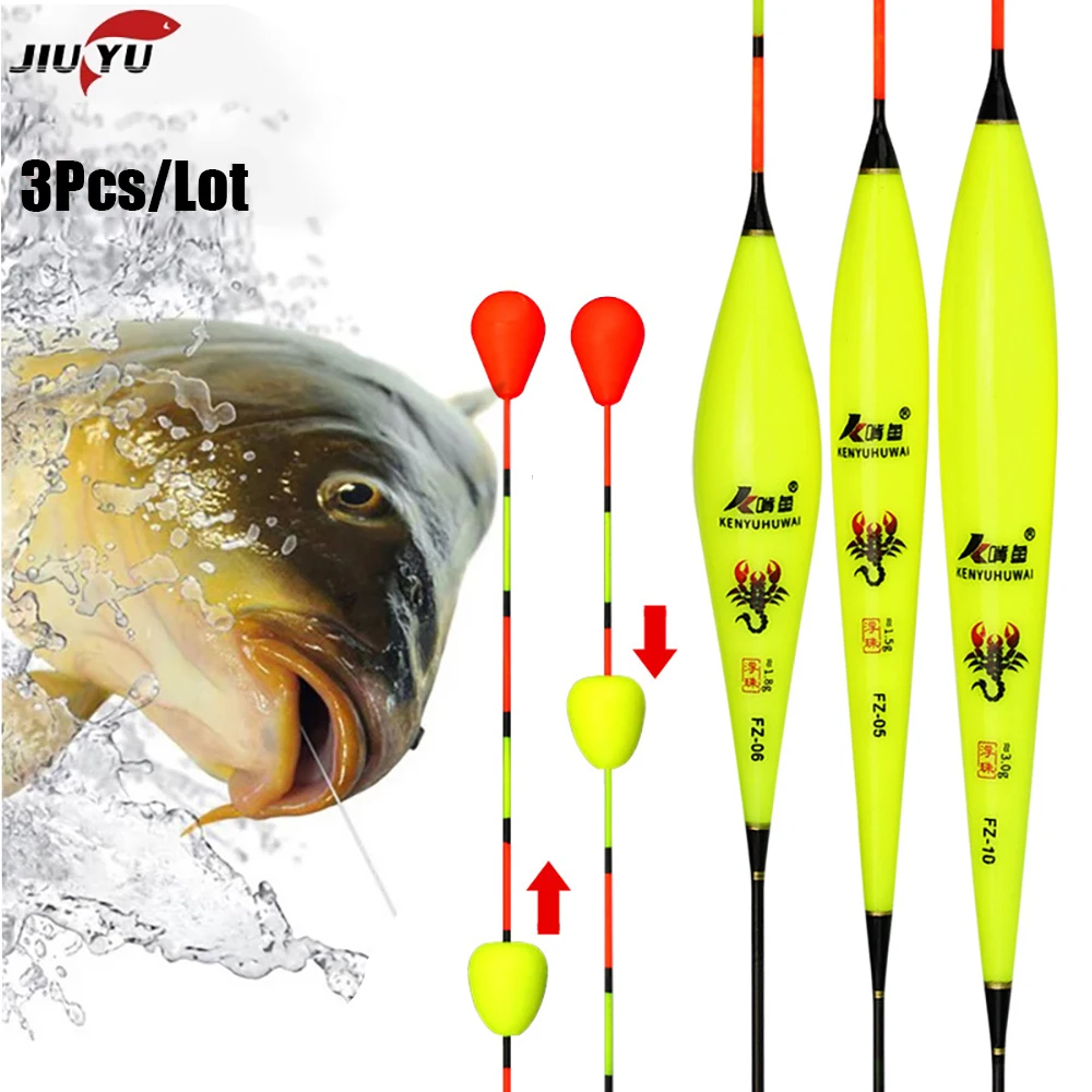 JiuYu-Flotador de pesca compuesto de plástico Nano, 3 unids/lote, Bobbers, bola rodante, gran visibilidad, accesorios de pesca, aparejos
