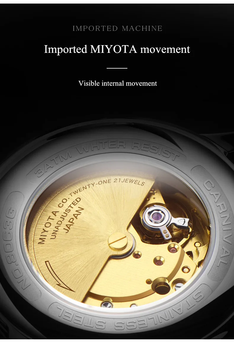 Switzerland Carnival Mechanical Watch Men MIYOTA Automatic Men Watches Luxury Brand Waterproof Clock Sapphire Montre Homme Reloj