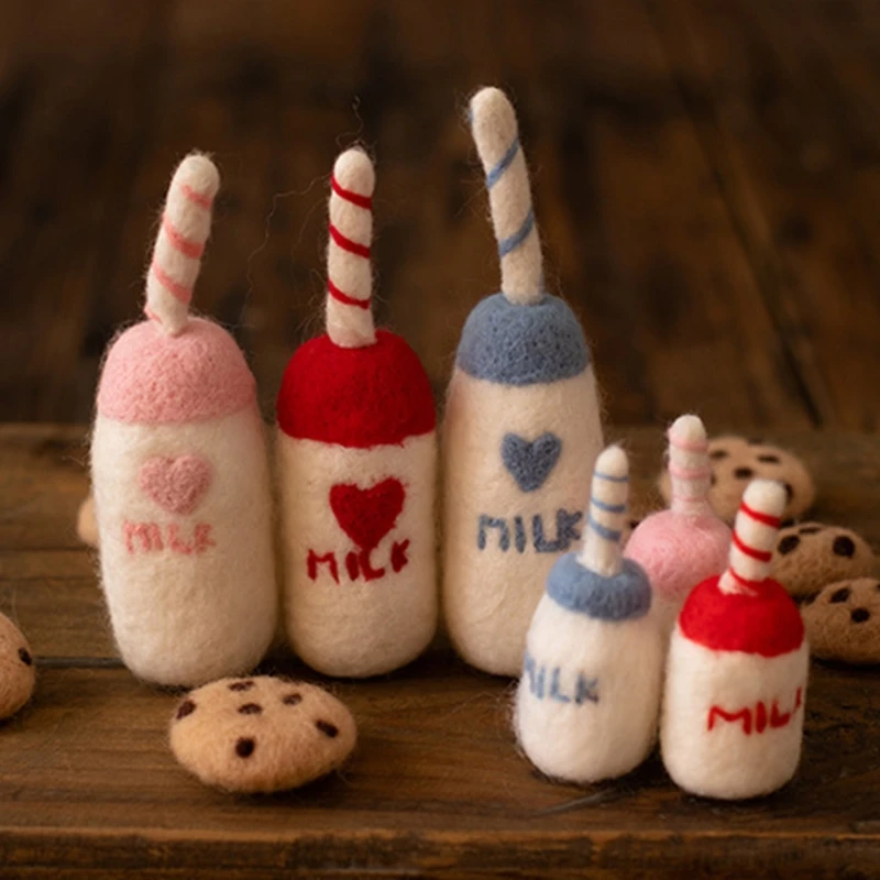DIY Baby Wool Felt Milk Bottle+Cookies Decorations Newborn Photography Props Infant Photo Shooting Accessories Home Party Orname 1