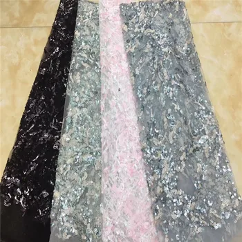 

2020 High Quality African Sequins Lace Fabric French Net Embroidery Tulle Lace Fabric For Nigerian Wedding Party Dress