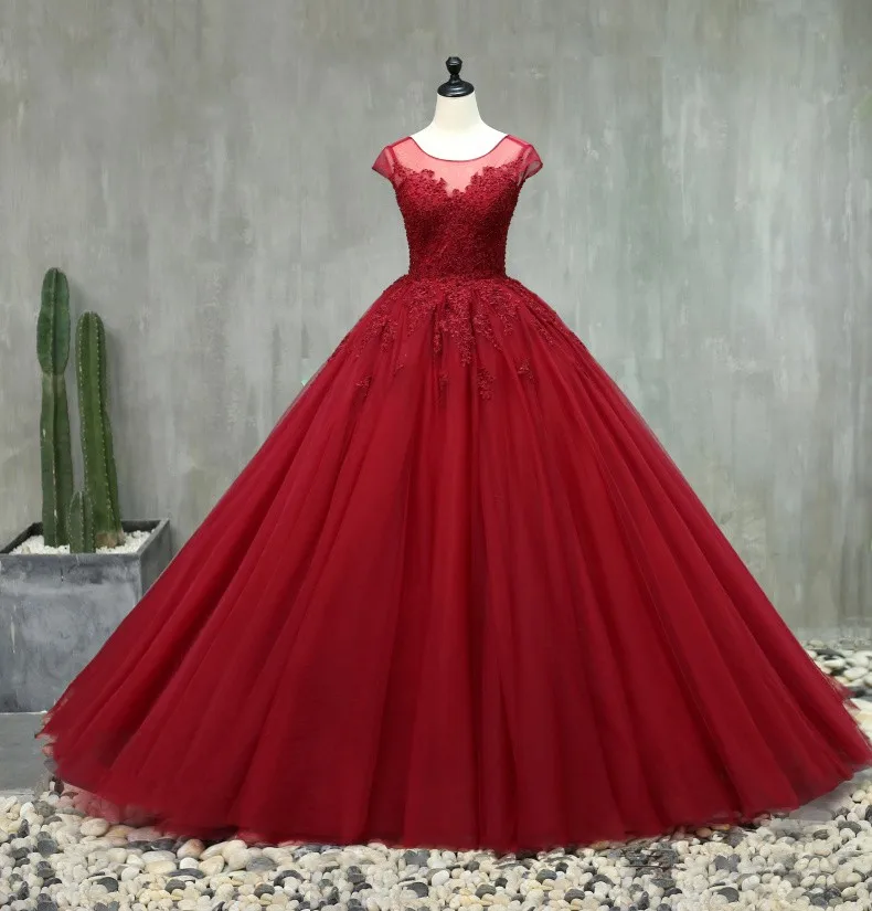 Пышное Бальное платье красного цвета бордовые платья Quinceanera с отделкой бисером; платье с фатиновой юбкой 15 лет и фуршетов великолепные Vestidos De 15 Anos