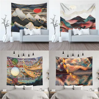 

Home Decor Nordic Mountain Sun Print Scenery Tapestry Abstract Hippie Wall Hanging Background Decor Landscape Sofa Cover