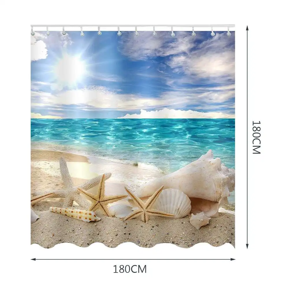 Sunshine Seashell Ванная комната душ для украшения домашнего продукта водонепроницаемый песчаный пляжный занавес для ванной