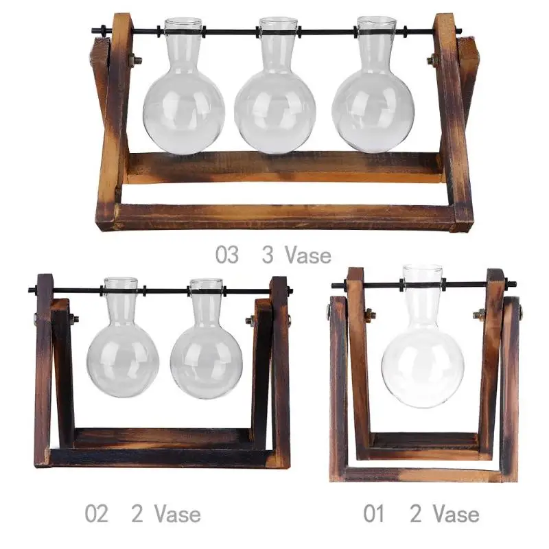 Frame Glass Vase Tabletop Terrarium Hydroponics Plant Vases Bonsai Transparent Flower Pot with Wooden Tray Home Decor 4
