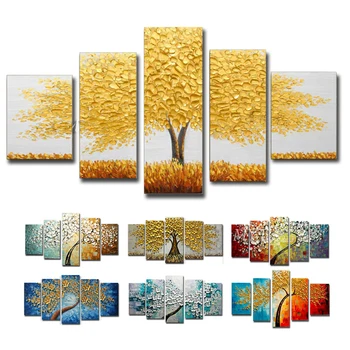 

2020 Real Rushed Posters And Prints Hand-painted Oil Painting Abstract On Canvas Wall Gold Tree Bar Fresco Decorative Painting