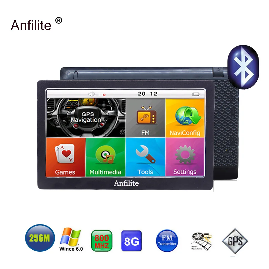Anfilite 7-дюймовый автомобильный GPS-навигатор FM Bluetooth AVIN 2018 Карта Европы спутниковая
