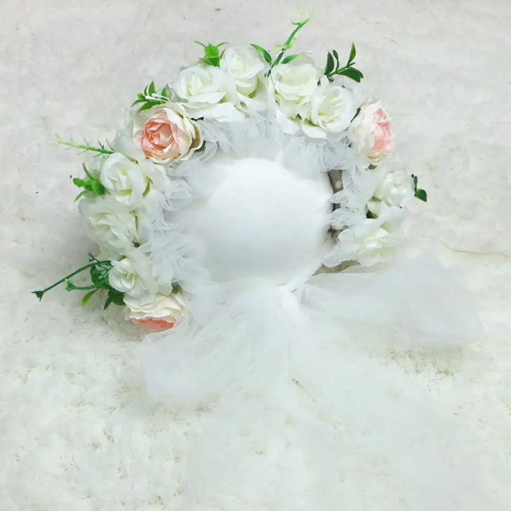 D& J винтажный цветочный Чепчик для новорожденных, шапка для маленьких девочек для фотосессии, садовая шляпка с цветком для фотосессии - Цвет: White