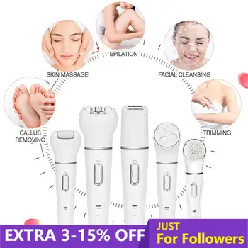 

5 IN 1 Women Skin Care Kit Multifunction Electric Facial Cleaning Brush Hair Trimmer Removal Shaver Foot Grind Callus Removal