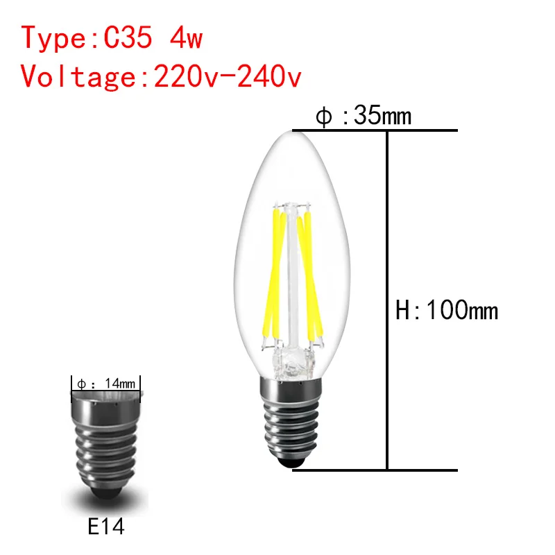 Светодиодный светильник лампочка e14 C35 типа «Свеча»), 2 Вт, 4 Вт, 6 Вт лампочка-свечка с регулируемой яркостью умный дом декоративная люстра 220v Светодиодная лампа - Испускаемый цвет: 4W