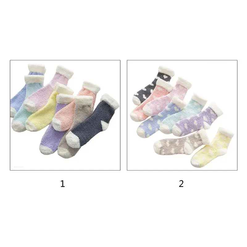 Модные теплые зимние Бархатные Носки-тапочки кораллового цвета для женщин и девочек; женские повседневные носки без пятки ярких цветов с принтом сердца; чулочно-носочные изделия