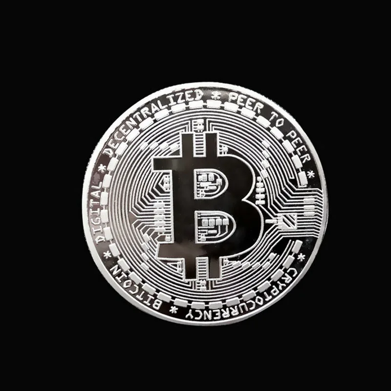 silver Позолоченные физическая bitcoin бит монеты BTC с Чехол подарок металла античная имитация художественных невалютных Коллекционные вещи сувенирная монета - Цвет: silver