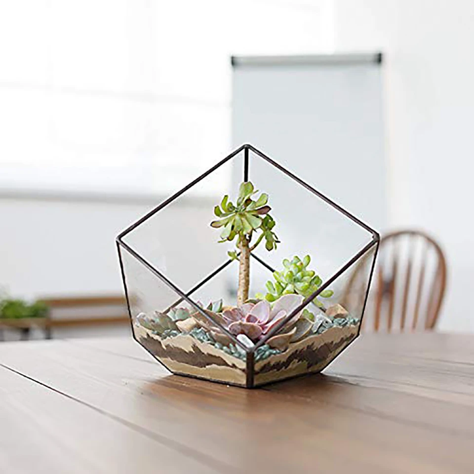 

Modern Clear Glass Geometric Micro Landscape Terrarium Flower Pot Succulent Orchid Plant Container Display Box Candle Holder