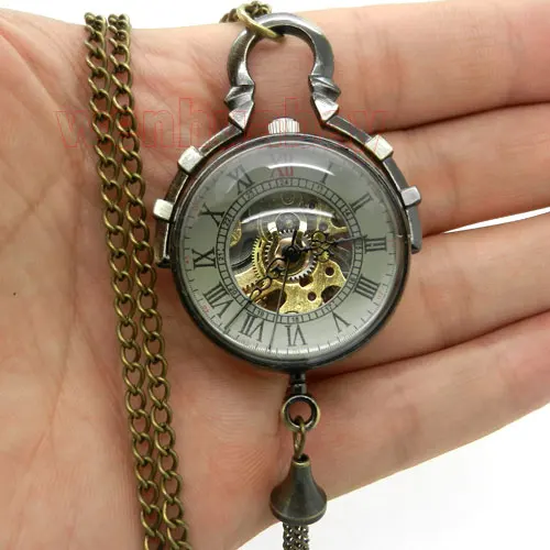 Luxo Transparente Bola Relógio de Bolso Mecânico Colar Numerais Romanos Dial Alta Qualidade Pingente Fob Corrente Relógio para Homens - Image 3