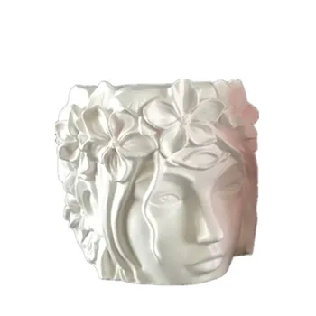 

Human Face 3D Girl Head Vase Cement Mould Creative Resin Clay Craft Silicone Concrete Pot Molds