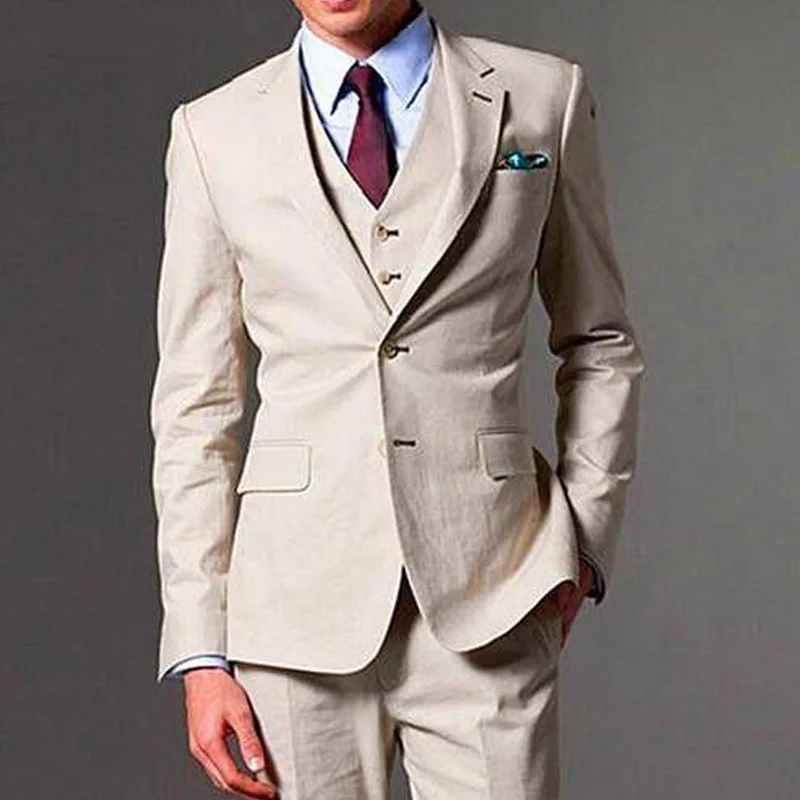 

Champagne Wedding Groom Tuxedos 2020 Three Piece Notched Lapel Business Party Men Suits Custom Made Jacket Pants Vest